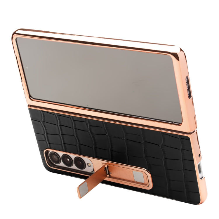 QIALINO 2 in 1 Custodia per telefono in vera pelle con motivo a coccodrillo + PC, For Samsung Galaxy Z Fold3 5G/W22 5G