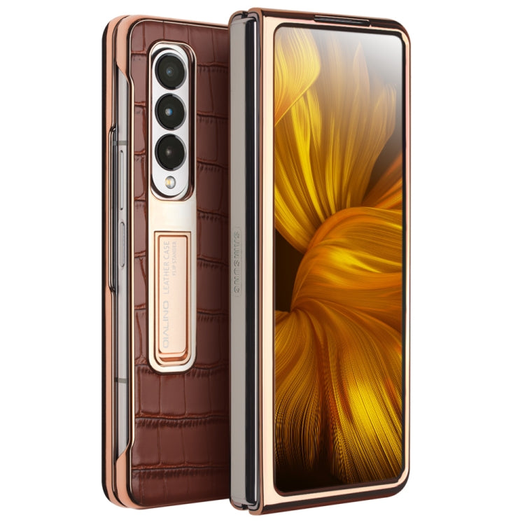 QIALINO 2 in 1 Custodia per telefono in vera pelle con motivo a coccodrillo + PC, For Samsung Galaxy Z Fold3 5G/W22 5G