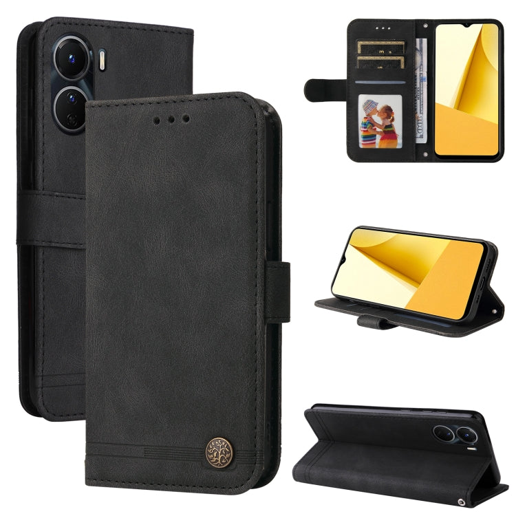 Custodia per telefono in pelle con bottone in metallo con albero della vita Skin Feel, For vivo Y16 / Y02s, For vivo Y35 4G / Y22s / Y22