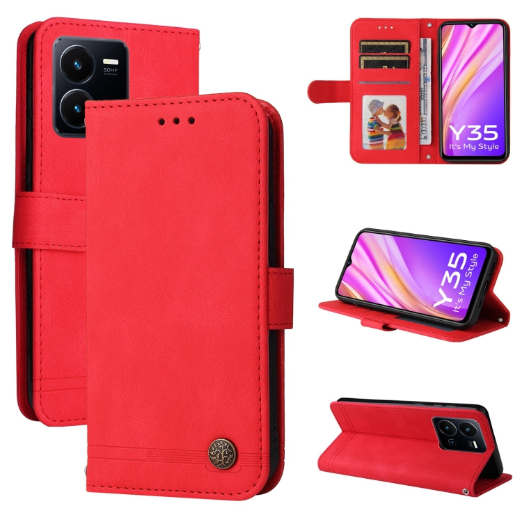 Custodia per telefono in pelle con bottone in metallo con albero della vita Skin Feel, For vivo Y16 / Y02s, For vivo Y35 4G / Y22s / Y22