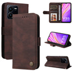 Custodia per telefono in pelle con bottone in metallo con albero della vita Skin Feel, For vivo Y16 / Y02s, For vivo Y35 4G / Y22s / Y22