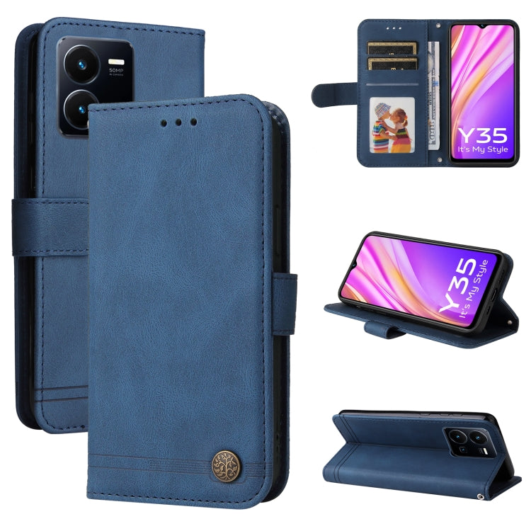 Custodia per telefono in pelle con bottone in metallo con albero della vita Skin Feel, For vivo Y16 / Y02s, For vivo Y35 4G / Y22s / Y22