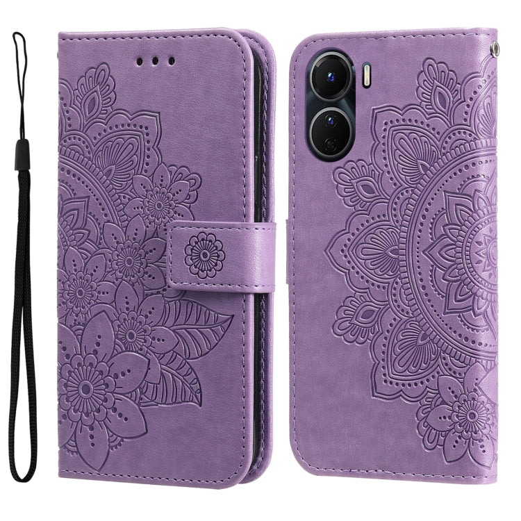 Custodia per telefono in pelle goffrata con fiori a 7 petali, For vivo Y16 / Y02s, For vivo Y35 4G / Y22s / Y22