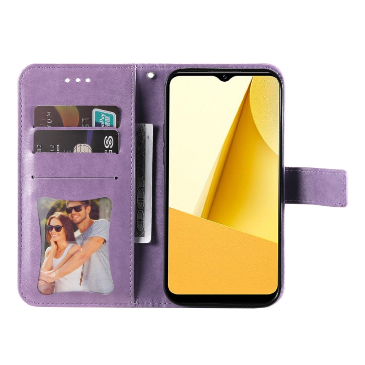 Custodia per telefono in pelle goffrata con fiori a 7 petali, For vivo Y16 / Y02s, For vivo Y35 4G / Y22s / Y22