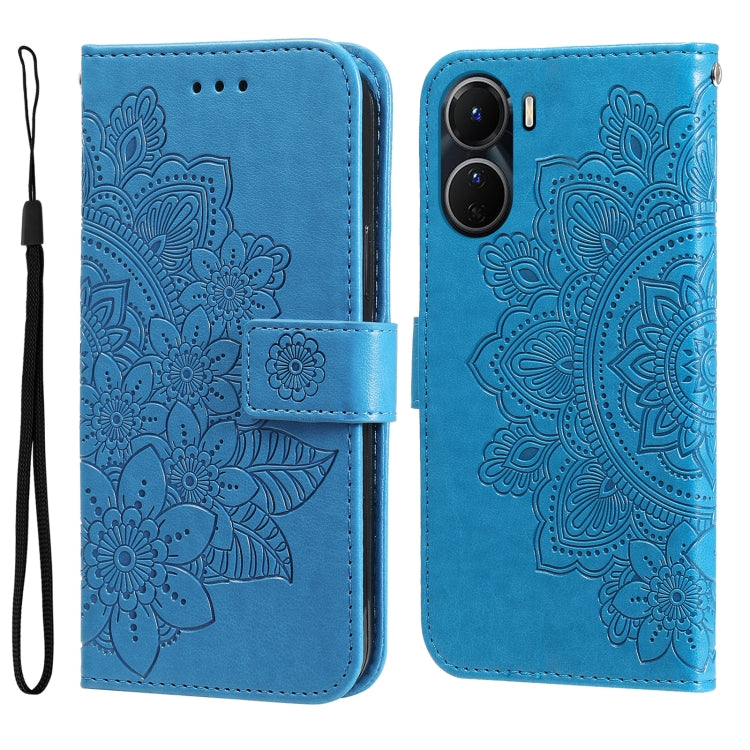 Custodia per telefono in pelle goffrata con fiori a 7 petali, For vivo Y16 / Y02s, For vivo Y35 4G / Y22s / Y22