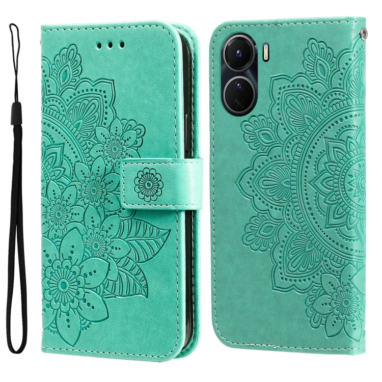 Custodia per telefono in pelle goffrata con fiori a 7 petali, For vivo Y16 / Y02s, For vivo Y35 4G / Y22s / Y22
