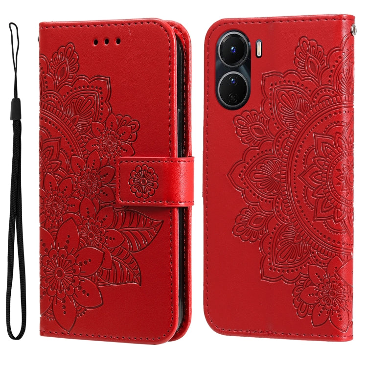 Custodia per telefono in pelle goffrata con fiori a 7 petali, For vivo Y16 / Y02s, For vivo Y35 4G / Y22s / Y22