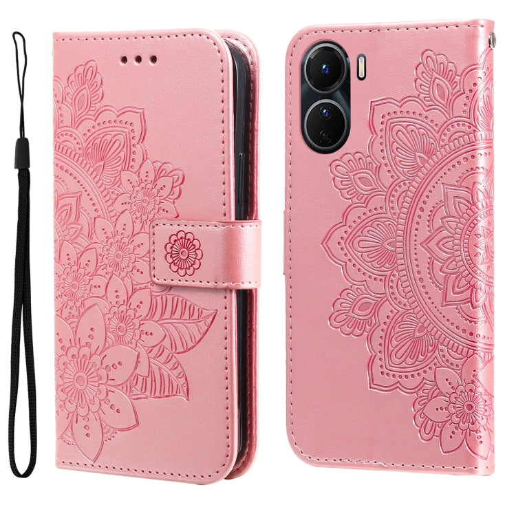 Custodia per telefono in pelle goffrata con fiori a 7 petali, For vivo Y16 / Y02s, For vivo Y35 4G / Y22s / Y22