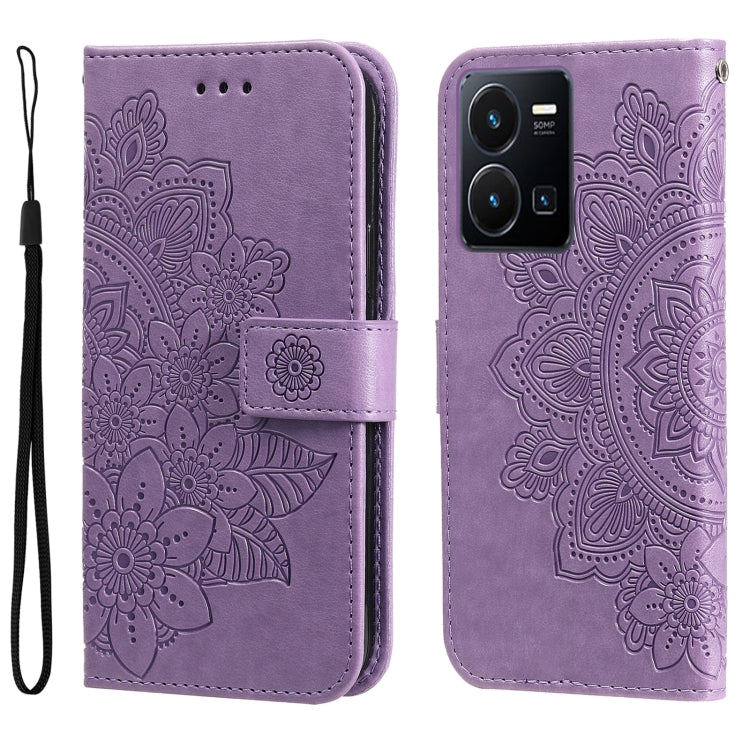 Custodia per telefono in pelle goffrata con fiori a 7 petali, For vivo Y16 / Y02s, For vivo Y35 4G / Y22s / Y22