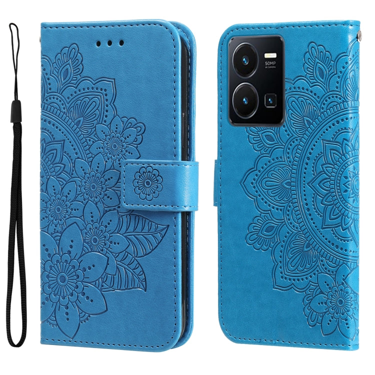 Custodia per telefono in pelle goffrata con fiori a 7 petali, For vivo Y16 / Y02s, For vivo Y35 4G / Y22s / Y22