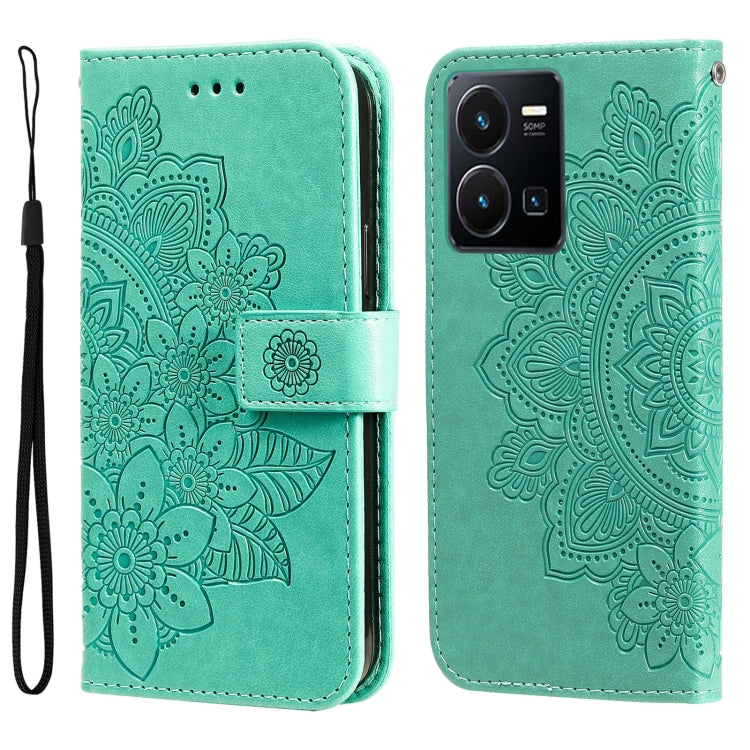 Custodia per telefono in pelle goffrata con fiori a 7 petali, For vivo Y16 / Y02s, For vivo Y35 4G / Y22s / Y22