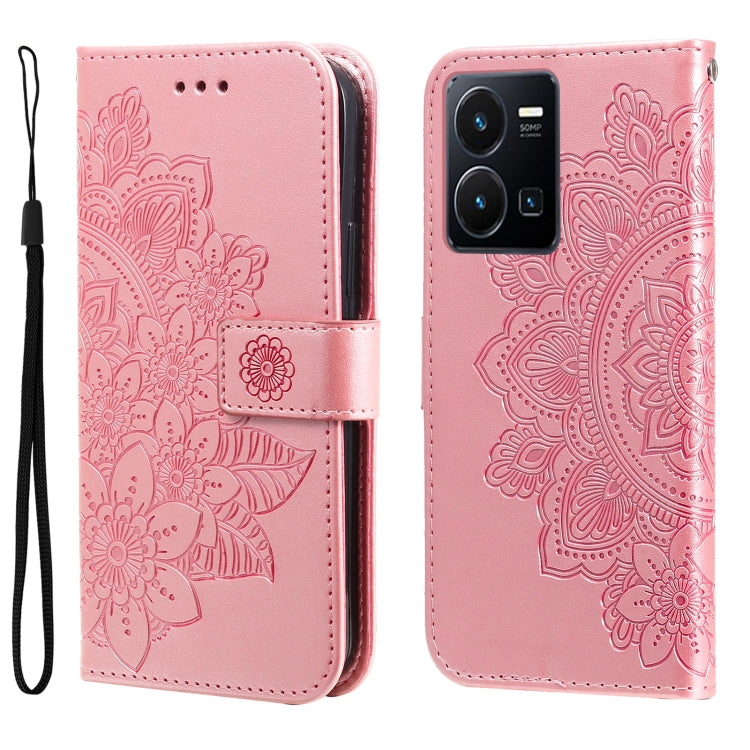 Custodia per telefono in pelle goffrata con fiori a 7 petali, For vivo Y16 / Y02s, For vivo Y35 4G / Y22s / Y22
