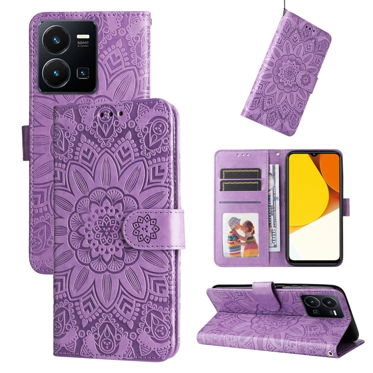 Custodia per telefono in pelle di girasole goffrata, For vivo Y16 / Y02s, For vivo Y35 4G / Y22s / Y22
