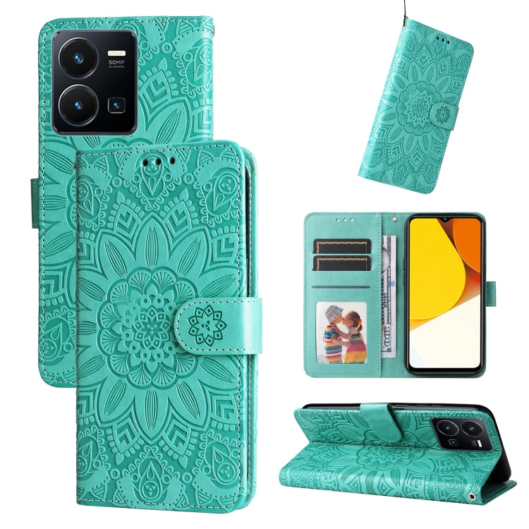 Custodia per telefono in pelle di girasole goffrata, For vivo Y16 / Y02s, For vivo Y35 4G / Y22s / Y22