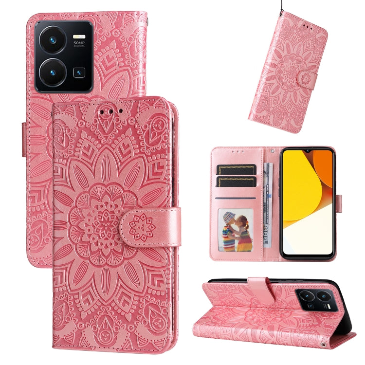 Custodia per telefono in pelle di girasole goffrata, For vivo Y16 / Y02s, For vivo Y35 4G / Y22s / Y22