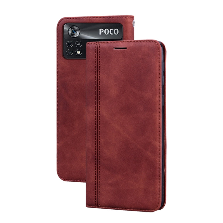 Custodia per telefono in PU con vibrazione orizzontale magnetica aziendale smerigliata, For Xiaomi Poco M4 Pro 4G, For Xiaomi Poco X4 Pro 5G