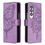 Custodia per telefono in pelle con farfalla goffrata, For Samsung Galaxy Z Fold3 5G, For Samsung Galaxy Z Fold4