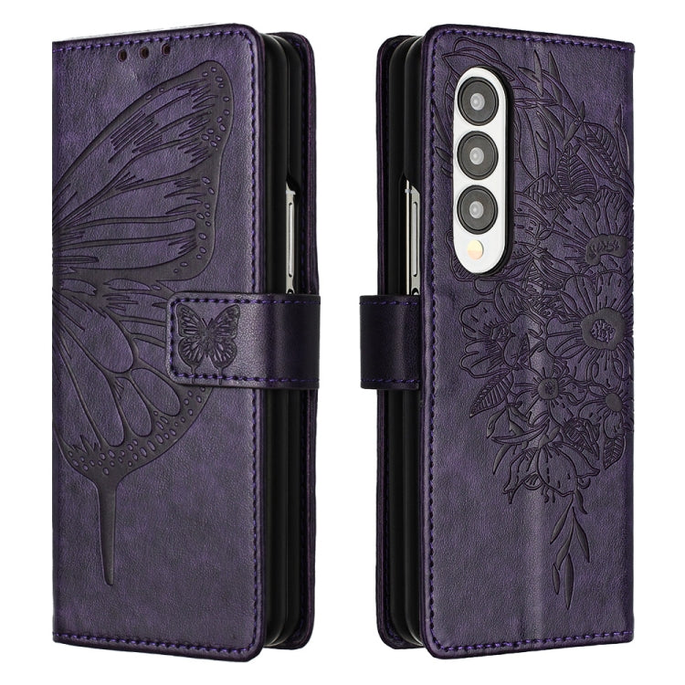 Custodia per telefono in pelle con farfalla goffrata, For Samsung Galaxy Z Fold3 5G, For Samsung Galaxy Z Fold4
