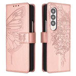 Custodia per telefono in pelle con farfalla goffrata, For Samsung Galaxy Z Fold3 5G, For Samsung Galaxy Z Fold4