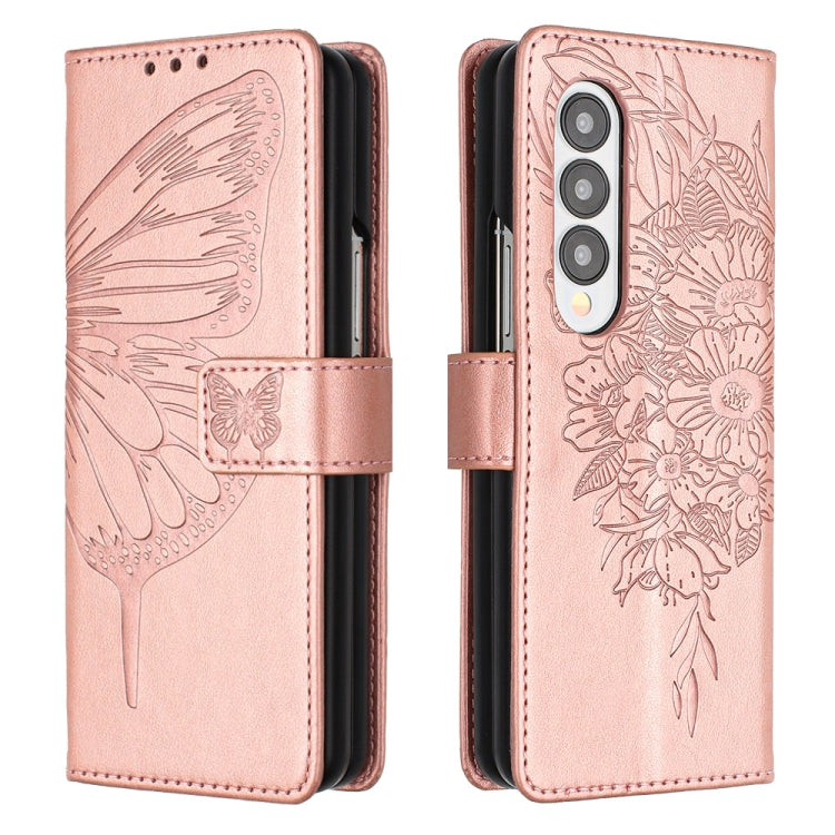Custodia per telefono in pelle con farfalla goffrata, For Samsung Galaxy Z Fold3 5G, For Samsung Galaxy Z Fold4