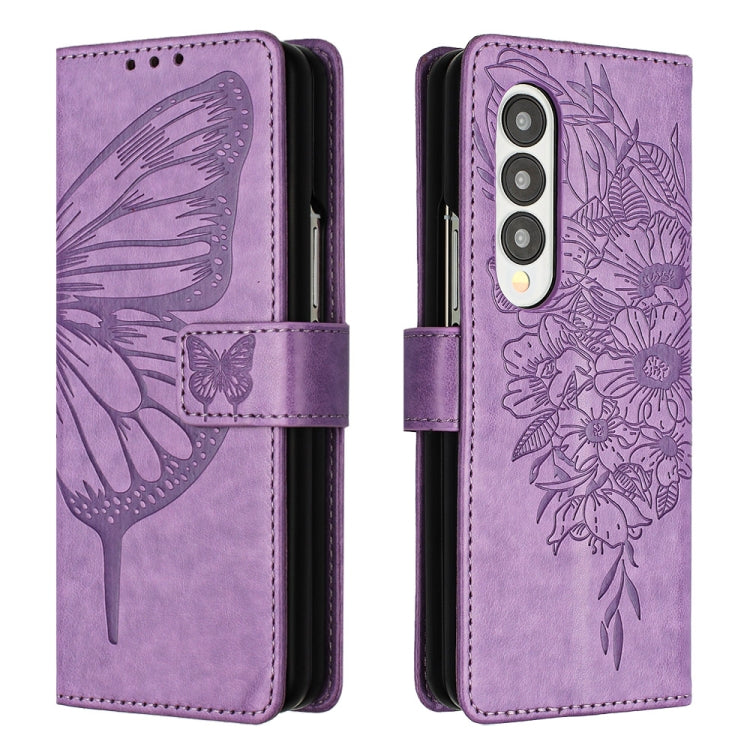 Custodia per telefono in pelle con farfalla goffrata, For Samsung Galaxy Z Fold3 5G, For Samsung Galaxy Z Fold4