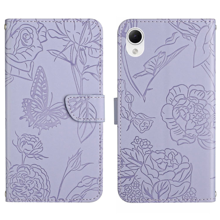 HT03 Cassa del telefono di cuoio di vibrazione impressa farfalla di sensibilità della pelle, For Samsung Galaxy A04 4G, For Samsung Galaxy A04s, For Samsung Galaxy A23 5G JP Version, For Samsung Galaxy A23e/A23s