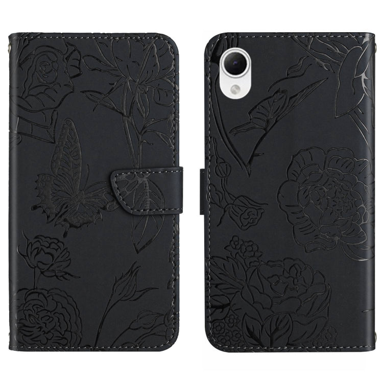 HT03 Cassa del telefono di cuoio di vibrazione impressa farfalla di sensibilità della pelle, For Samsung Galaxy A04 4G, For Samsung Galaxy A04s, For Samsung Galaxy A23 5G JP Version, For Samsung Galaxy A23e/A23s