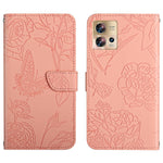 HT03 Cassa del telefono di cuoio di vibrazione impressa farfalla di sensibilità della pelle, For Motorola Edge 30 Fusion/Moto S30 Pro