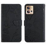 HT03 Cassa del telefono di cuoio di vibrazione impressa farfalla di sensibilità della pelle, For Motorola Edge 30 Fusion/Moto S30 Pro