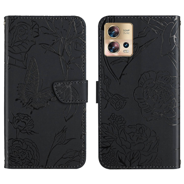 HT03 Cassa del telefono di cuoio di vibrazione impressa farfalla di sensibilità della pelle, For Motorola Edge 30 Fusion/Moto S30 Pro