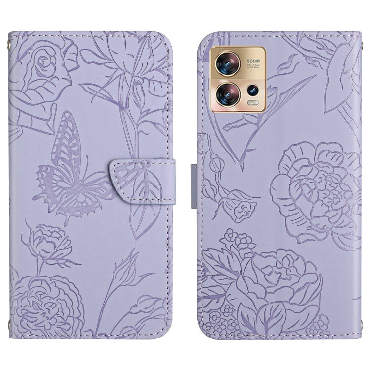 HT03 Cassa del telefono di cuoio di vibrazione impressa farfalla di sensibilità della pelle, For Motorola Edge 30 Fusion/Moto S30 Pro