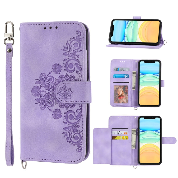 Custodia per telefono in pelle con portafoglio in rilievo con fiori al tatto, For iPhone 12 Pro Max, For iPhone 12 / 12 Pro, For iPhone 12 mini, For iPhone 11 Pro Max