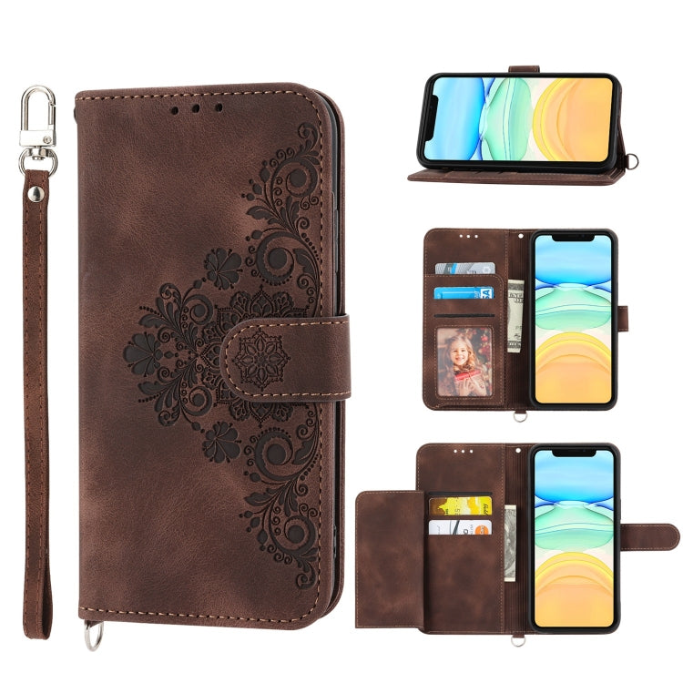 Custodia per telefono in pelle con portafoglio in rilievo con fiori al tatto, For iPhone 12 Pro Max, For iPhone 12 / 12 Pro, For iPhone 12 mini, For iPhone 11 Pro Max