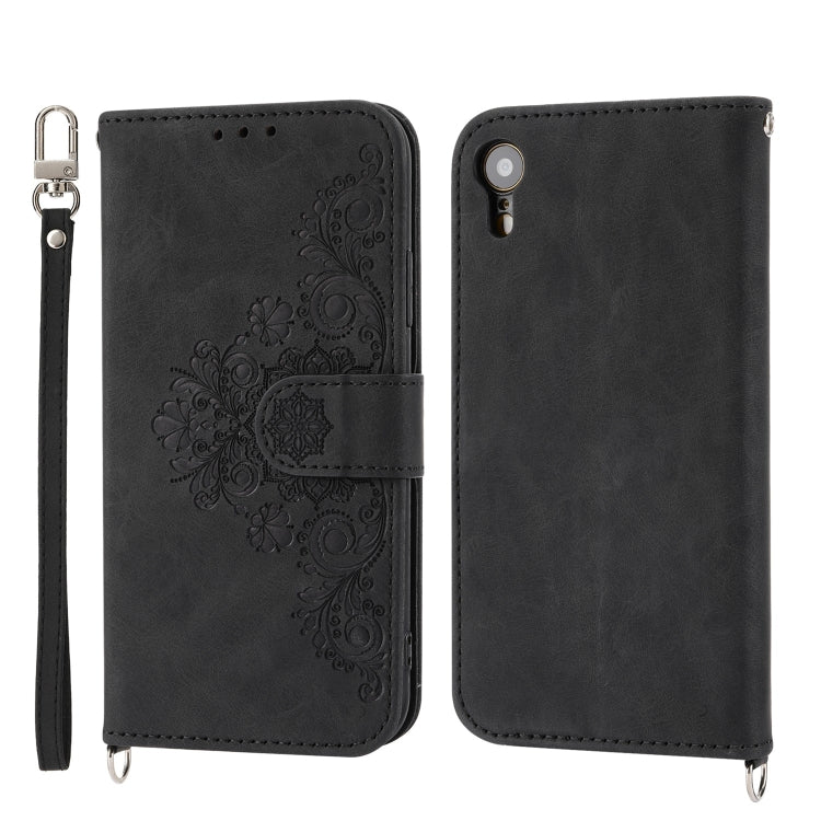 Custodia per telefono in pelle con portafoglio in rilievo con fiori al tatto, For iPhone XR, For iPhone SE 2022 / SE 2020 / 8 / 7, For iPhone 8 Plus / 7 Plus