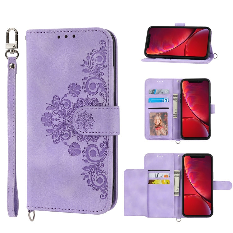 Custodia per telefono in pelle con portafoglio in rilievo con fiori al tatto, For iPhone XR, For iPhone SE 2022 / SE 2020 / 8 / 7, For iPhone 8 Plus / 7 Plus