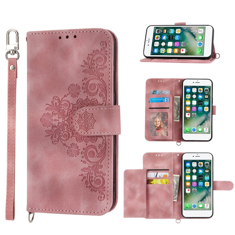 Custodia per telefono in pelle con portafoglio in rilievo con fiori al tatto, For iPhone XR, For iPhone SE 2022 / SE 2020 / 8 / 7, For iPhone 8 Plus / 7 Plus