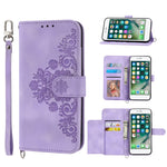 Custodia per telefono in pelle con portafoglio in rilievo con fiori al tatto, For iPhone XR, For iPhone SE 2022 / SE 2020 / 8 / 7, For iPhone 8 Plus / 7 Plus