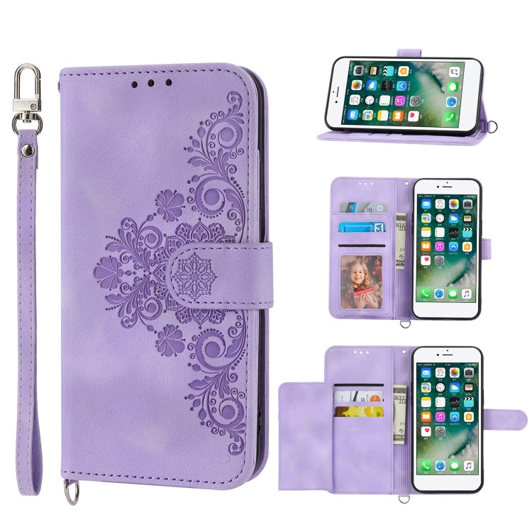 Custodia per telefono in pelle con portafoglio in rilievo con fiori al tatto, For iPhone XR, For iPhone SE 2022 / SE 2020 / 8 / 7, For iPhone 8 Plus / 7 Plus