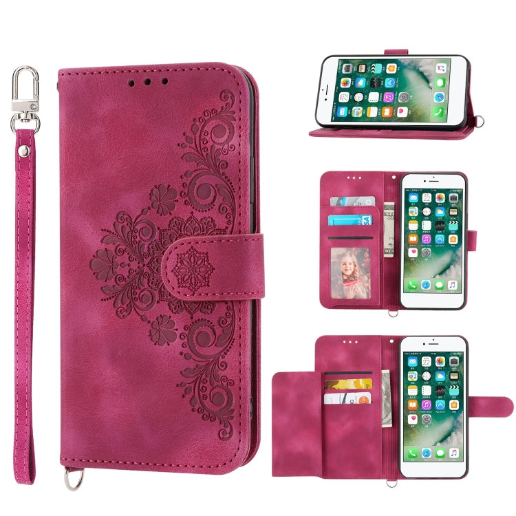 Custodia per telefono in pelle con portafoglio in rilievo con fiori al tatto, For iPhone XR, For iPhone SE 2022 / SE 2020 / 8 / 7, For iPhone 8 Plus / 7 Plus