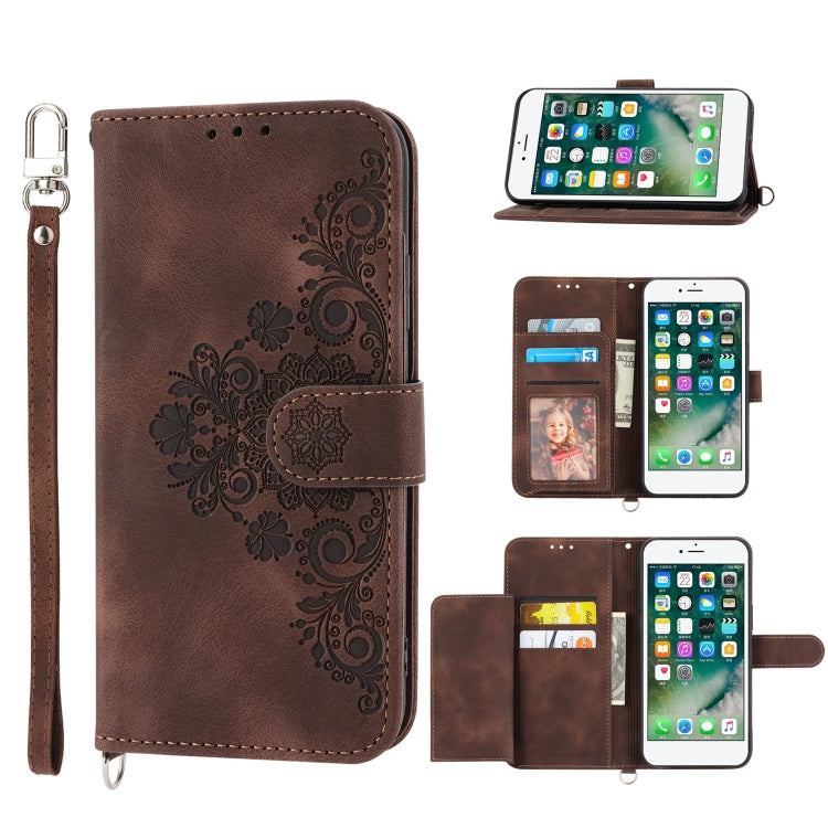 Custodia per telefono in pelle con portafoglio in rilievo con fiori al tatto, For iPhone XR, For iPhone SE 2022 / SE 2020 / 8 / 7, For iPhone 8 Plus / 7 Plus