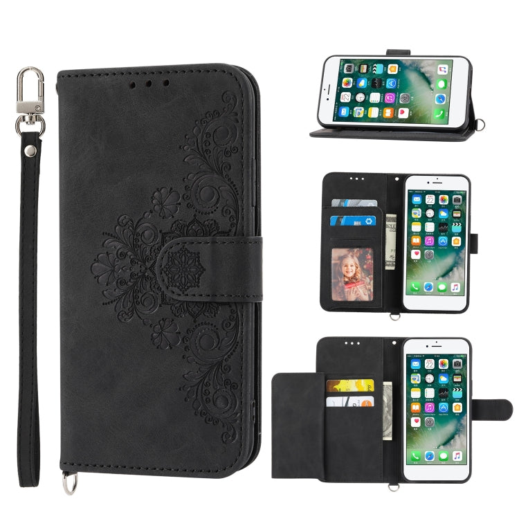 Custodia per telefono in pelle con portafoglio in rilievo con fiori al tatto, For iPhone XR, For iPhone SE 2022 / SE 2020 / 8 / 7, For iPhone 8 Plus / 7 Plus