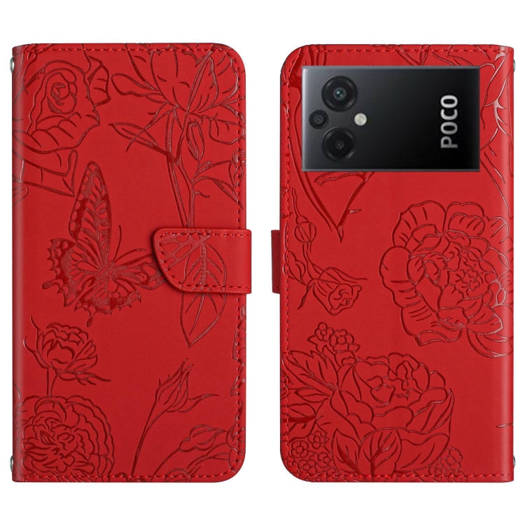 HT03 Cassa del telefono di cuoio di vibrazione impressa farfalla di sensibilità della pelle, For Xiaomi Poco M5 4G/5G/M4 5G, For Xiaomi Poco M5s, For Xiaomi Redmi A1, For Xiaomi Redmi K50 Ultra/12T/12T Pro