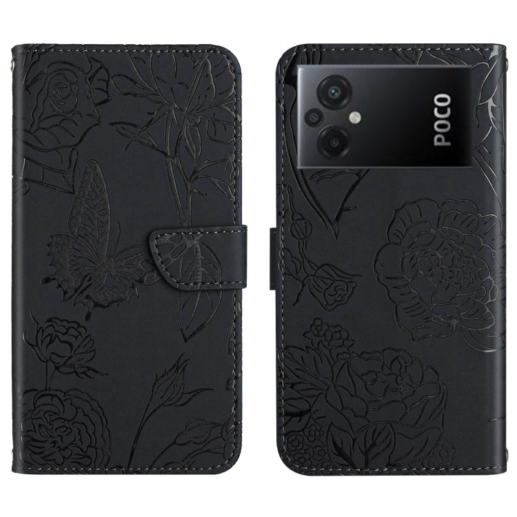 HT03 Cassa del telefono di cuoio di vibrazione impressa farfalla di sensibilità della pelle, For Xiaomi Poco M5 4G/5G/M4 5G, For Xiaomi Poco M5s, For Xiaomi Redmi A1, For Xiaomi Redmi K50 Ultra/12T/12T Pro