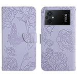 HT03 Cassa del telefono di cuoio di vibrazione impressa farfalla di sensibilità della pelle, For Xiaomi Poco M5 4G/5G/M4 5G, For Xiaomi Poco M5s, For Xiaomi Redmi A1, For Xiaomi Redmi K50 Ultra/12T/12T Pro