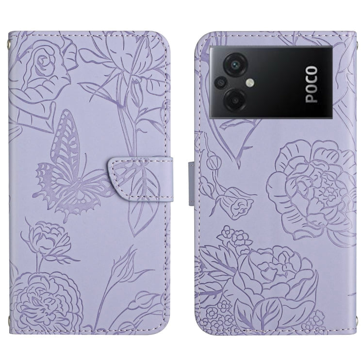 HT03 Cassa del telefono di cuoio di vibrazione impressa farfalla di sensibilità della pelle, For Xiaomi Poco M5 4G/5G/M4 5G, For Xiaomi Poco M5s, For Xiaomi Redmi A1, For Xiaomi Redmi K50 Ultra/12T/12T Pro