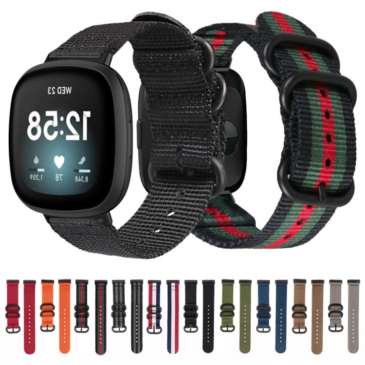 Cinturino universale in nylon con fibbia in acciaio a tre anelli, For Fitbit Versa 4 / Sense 2