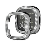 Cassa dell'orologio per PC galvanica a doppia fila di diamanti, For Fitbit Versa 4 / Sense 2