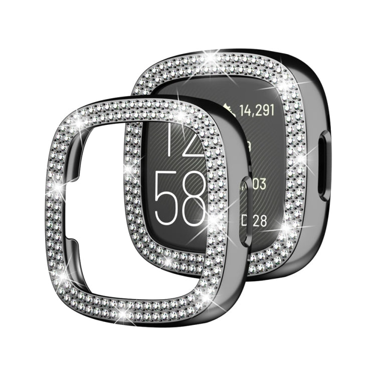 Cassa dell'orologio per PC galvanica a doppia fila di diamanti, For Fitbit Versa 4 / Sense 2