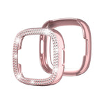 Cassa dell'orologio per PC galvanica a doppia fila di diamanti, For Fitbit Versa 4 / Sense 2