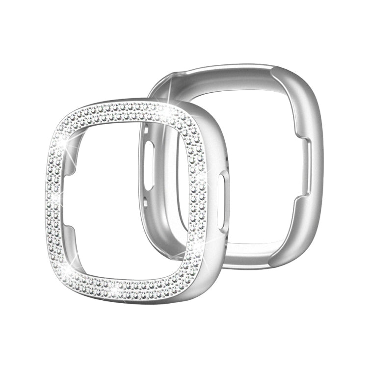 Cassa dell'orologio per PC galvanica a doppia fila di diamanti, For Fitbit Versa 4 / Sense 2